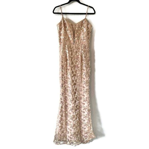 NEW Dress the Population Gold Marie Sequin Gown Size Medium - Picture 1 of 9